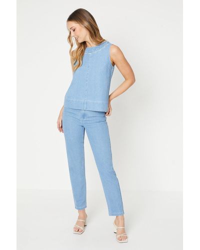 Oasis Embroidered Pocket Denim Straight Jeans - Blue