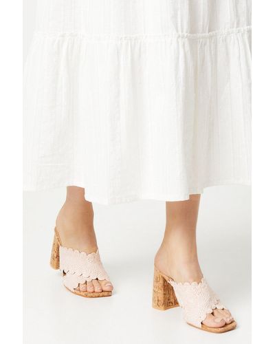Oasis Grace Scalloped Cross Strap Cork Covered Block Heeled Mule Sandals - Natural