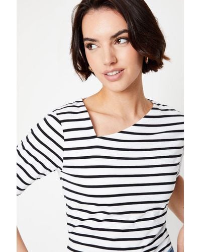 Oasis Stripe Asymmetic Short Sleeve Top - White