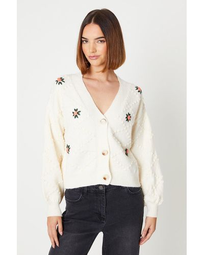 Oasis Floral Embroidered And Bobble Girlfriend Cardigan - White
