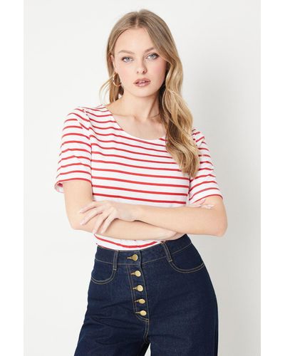 Oasis Stripe Scoop Short Sleeve Top - Red