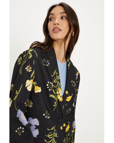 Oasis Floral Printed Cotton Blazer - Black