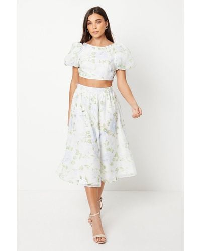 Oasis Petite Floral Organza Pleated Midi Skirt - White