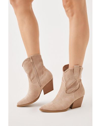 Oasis Detailed Western Boots - Natural