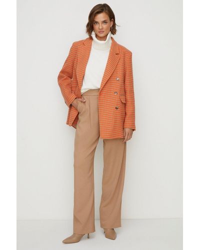 Oasis Double Breasted Houndstooth Check Coat - Orange