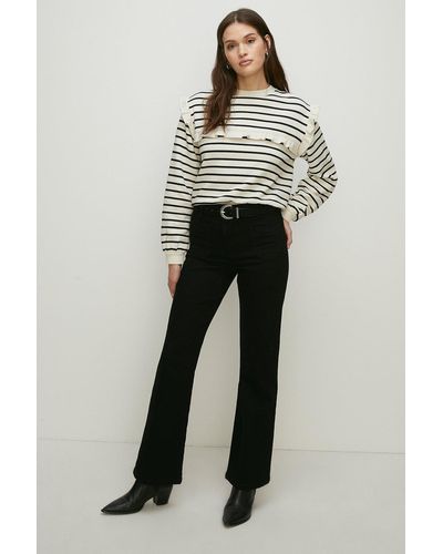 Oasis Petite Frill Insert Stripe Sweatshirt - White