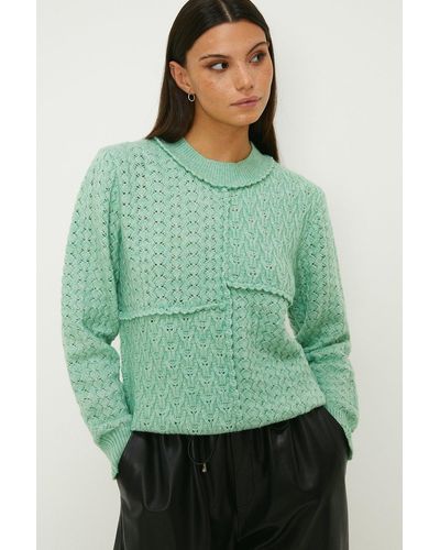 Oasis Mixed Pointelle Tipped Detail Jumper - Green