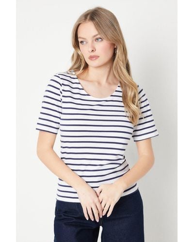 Oasis Stripe Scoop Short Sleeve Top - White