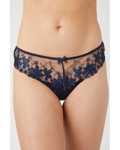 Oasis Gorgeous Applique Embroidery Deep Thong - Black
