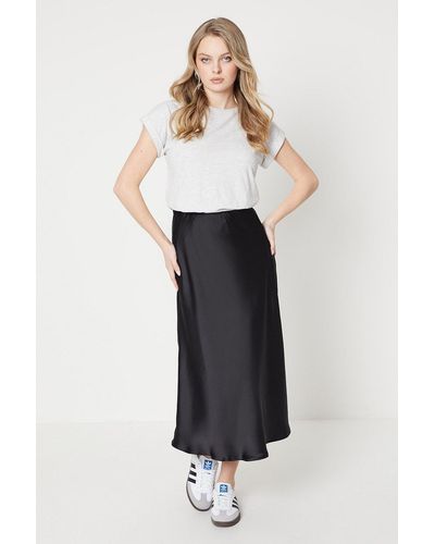 Oasis Satin Bias Cut Midi Skirt - Black