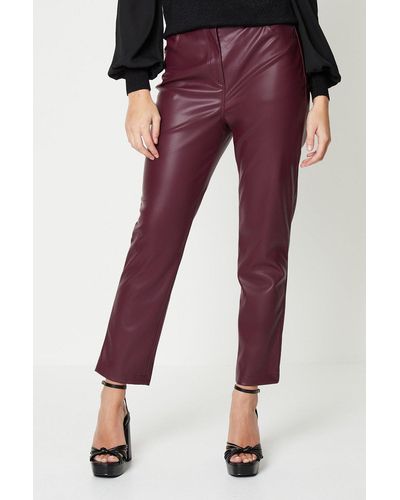 Oasis Faux Leather Wide Leg Trouser - Red