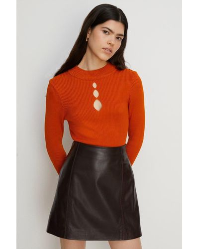 Oasis Keyhole Cut Out Ribbed Knit Top - Orange