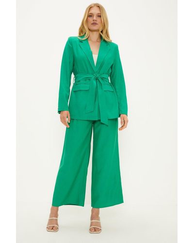 Oasis Belted Cropped Trouser - Green