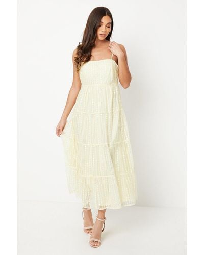 Oasis Petite Embroidered Mesh Tiered Maxi Dress - Natural