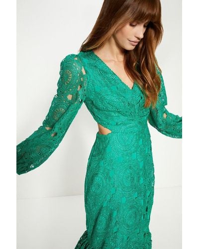 Oasis Premium Lace Cut Out V Neck Midi Dress - Green