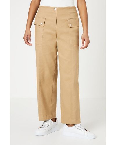 Oasis Petite Twill Contrast Stitch Cargo Trouser - Natural