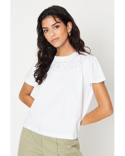 Oasis Petite Cutwork Detail T-shirt - White