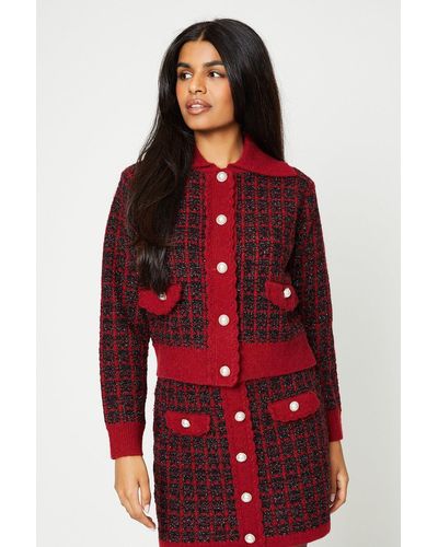 Oasis Petite Tweed Stitch Jacket - Red