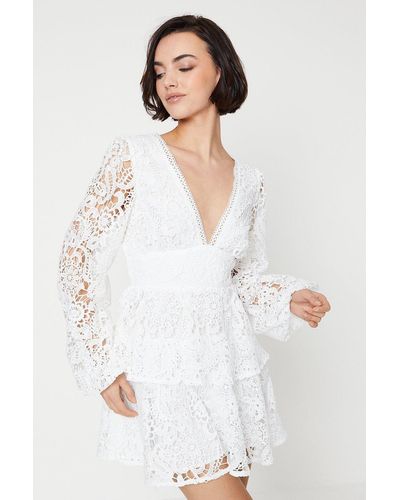 Oasis Occasion Lace Tiered Mini Dress - White