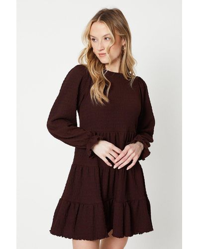 Oasis Textured Jersey Tiered Mini Dress - Brown
