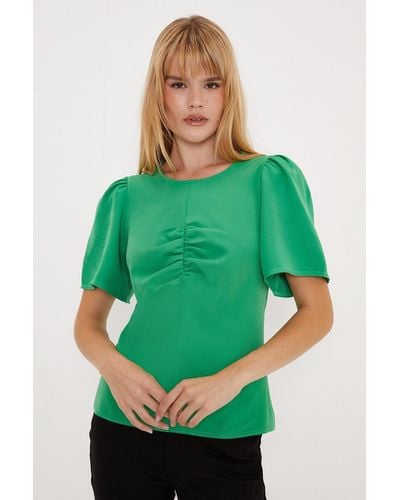 Oasis Ruched Front Stretch Crepe Top - Green