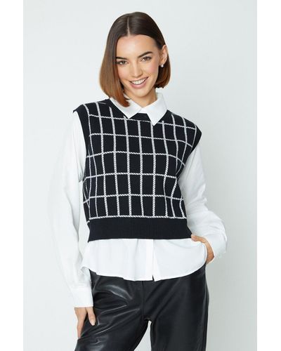 Oasis Knitted Vest With Contrast Shirt - Black