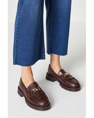 Oasis Bianca Metal Chain Trim Fringed Chunky Loafers - Blue