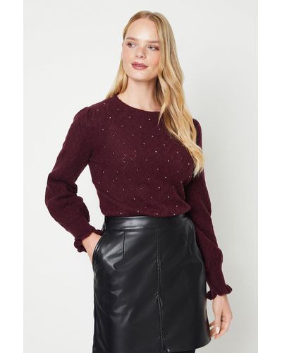 Oasis Crystal Pointelle Jumper - Red