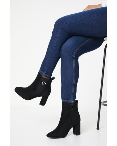 Oasis Jillian Faux-suede Ankle Strap High Block Heel Ankle Boots - Blue