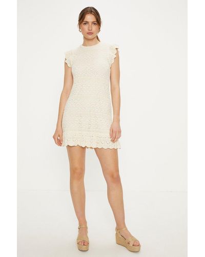 Oasis Pretty Pointelle Cotton Slub Knitted Mini Dress - White