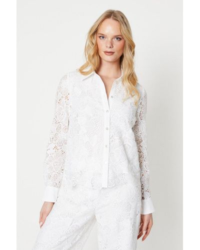 Oasis Premium Scallop Lace Collared Shirt - White