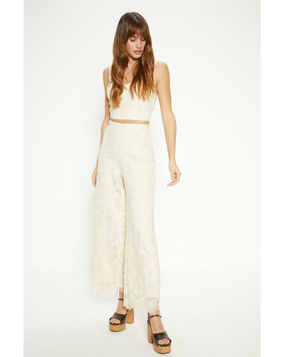 Oasis Detailed Lace Wide Leg Trouser - White