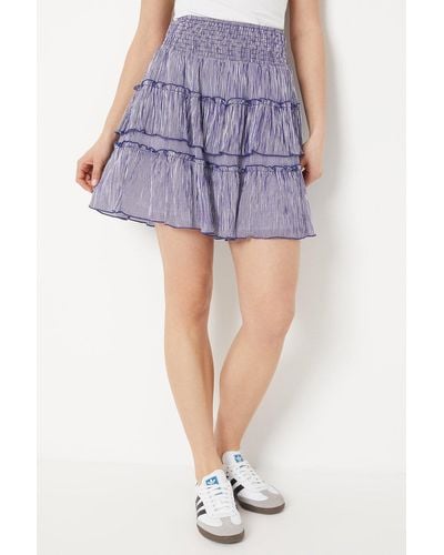 Oasis Stripe Frill Shirred Mini Skirt - Purple