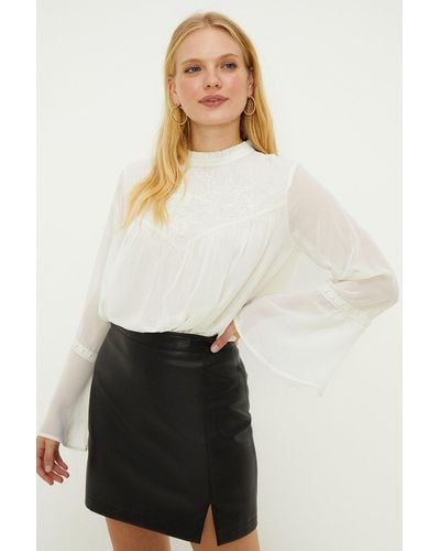 Oasis Hand Embellished Flute Sleeve Top - White