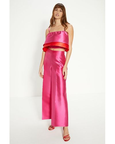 Oasis Satin Twill Wide Leg Trouser - Pink