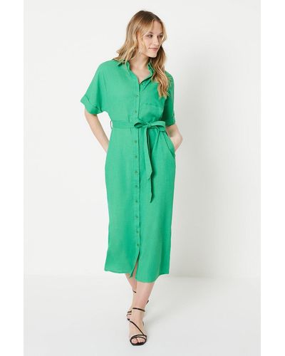 Oasis Belted Midaxi Shirt Dress - Green