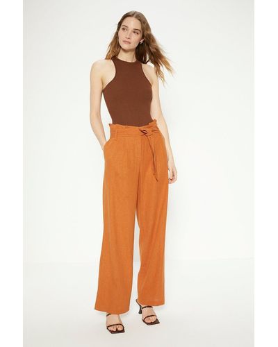 Oasis Linen Mix Belted Wide Leg Trouser - Orange