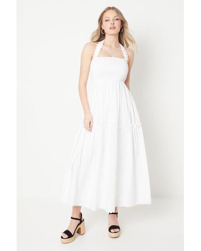 Oasis Cotton Poplin Shirred Halterneck Midi Dress - White