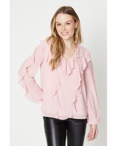 Oasis Ruffle V Neck Detail Sleeve Blouse - Pink