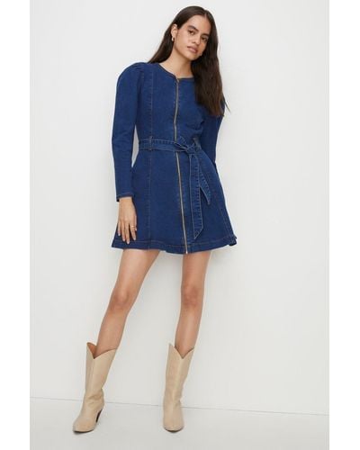 Oasis Stretch Denim Zip Through Skater Dress in Black Lyst UK