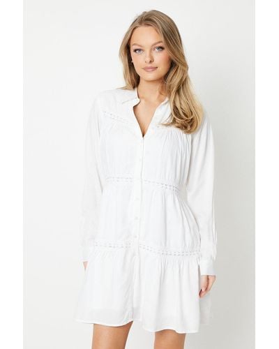 Oasis Trim Insert Cotton Mini Shirt Dress - White