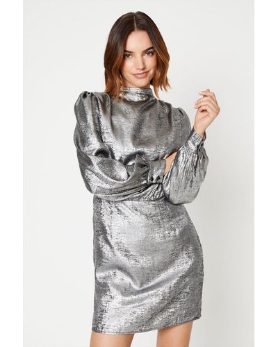 Oasis Foil High Neck Mini Dress - Grey