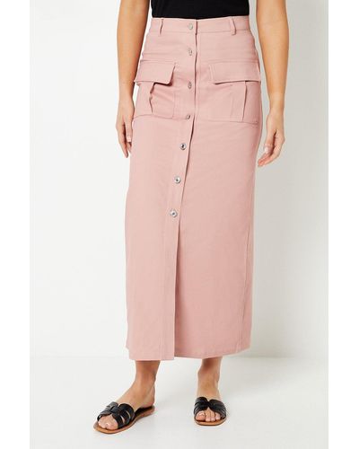 Oasis Twill Pocket Button Through Maxi Skirt - Pink