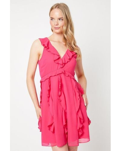 Oasis Mega Ruffle Chiffon Mini Dress - Pink