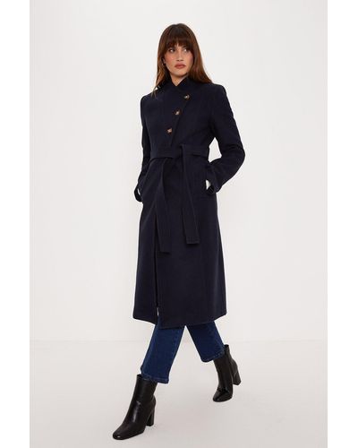 Oasis Belted Button Through Midi Wrap Coat - Blue