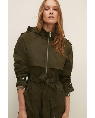 Oasis Trench Detail Belted Parka - Green
