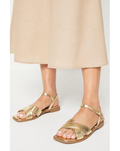 Oasis Bronte Scalloped Detail Cross Strap Flat Sandals - Natural