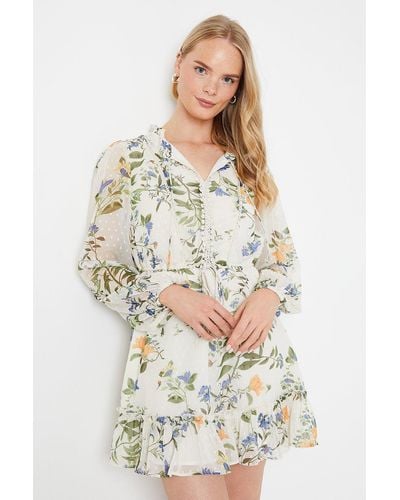 Oasis Floral Dobby Chiffon Mini Dress - White