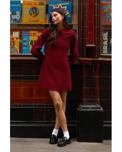 Oasis Cord Long Sleeve Collared Shift Dress