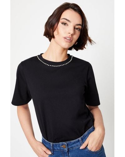Oasis Rhinestone Neck Jersey T-shirt - Black